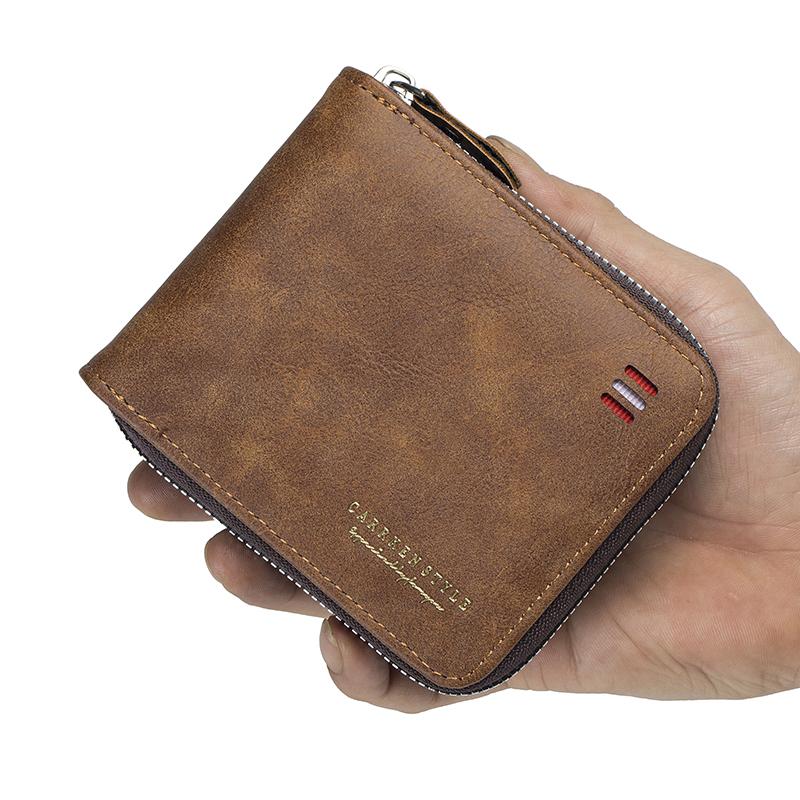 Men'S Wallet Short  New Vintage Casual Trifold Zipper Bag Youth Student Buckle Waist Chain Zero Wallet For Dad'S Birthday Gift
