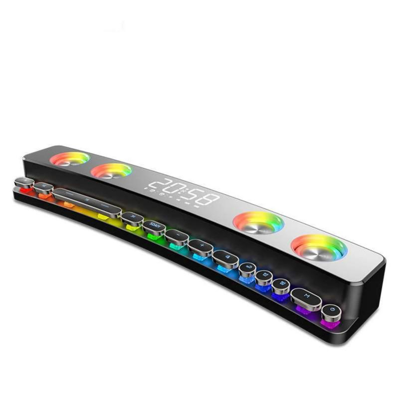 Relógio bluetooth sem fio jogo alto-falante soundbar 3d estéreo subwoofer computador alto-falante com luz soundbar para tv home theater