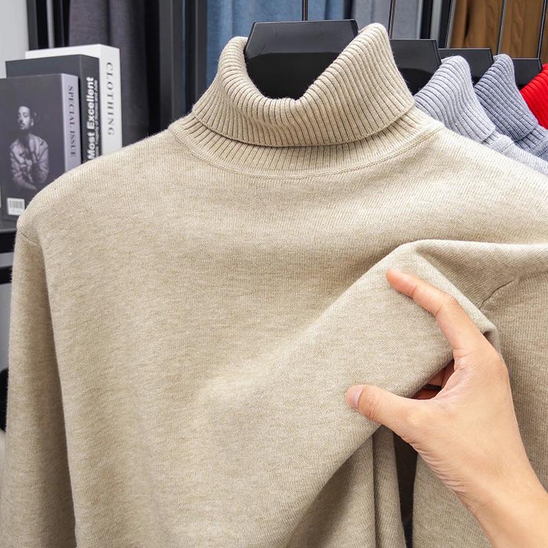 Autumn Mens Knitted Turtleneck Sweater Slim Fit Long Sleeve Anti-pilling Pullover Solid Color Trend Men Streetwear