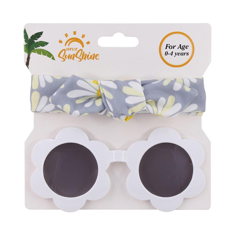 

2 шт./компл., детская повязка на голову с цветочным принтом + круглый комплект солнцезащитных очков, уличные детские головные уборы, приморские солнцезащитные очки, галстук-бабочка для новорожденных, повязки на голову