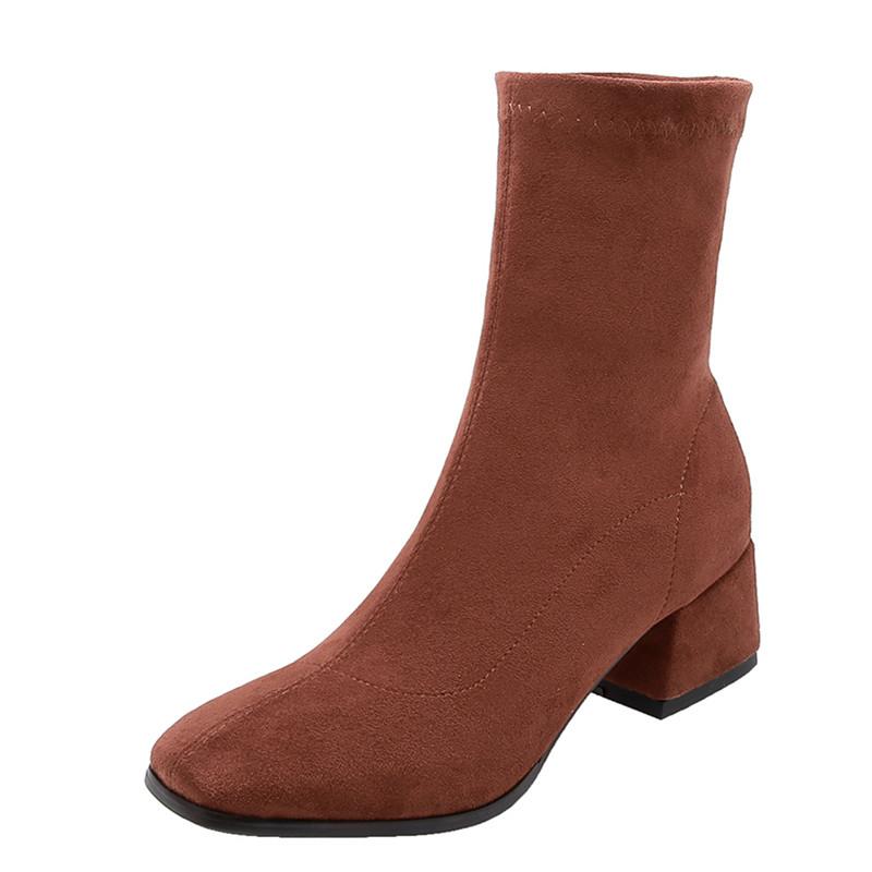 

Мода Новая Женская Обувь Высокие Каблуки Слипоны Ботильоны Зимние Эластичные Носки Ботильоны Элегантные Квадратные Высокие Каблуки Обувь Женская Большой Размер 32-43 34 коричневый
