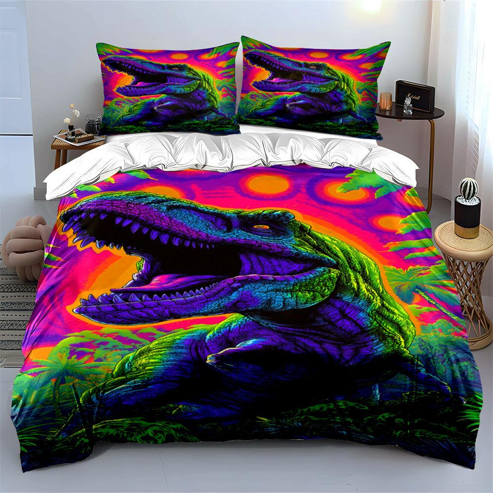 Neon-colored dinosaur design. Bedding sets Duvet cover sets Duvet covers Pillowcases(1* Duvet Cover 2* Pillowcases without duvet insert)