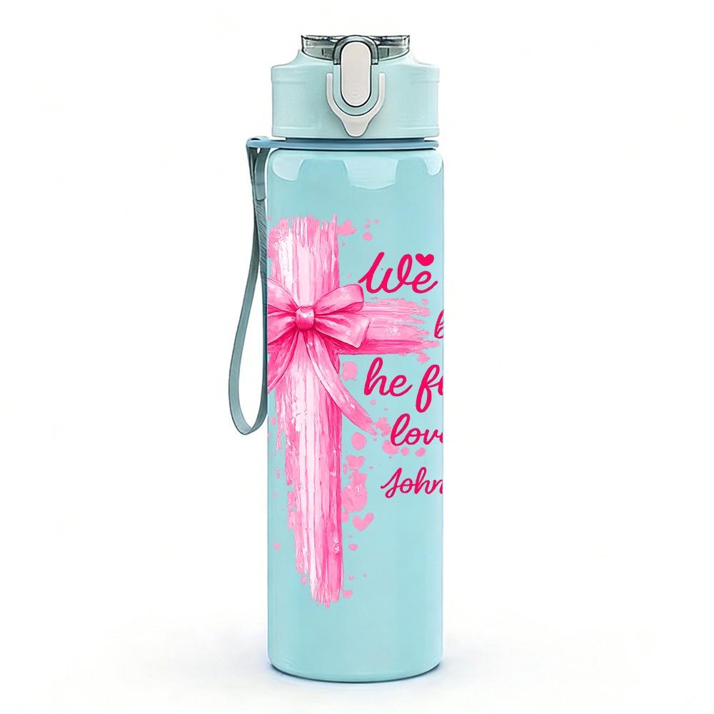 1PC Pink Gift Bow Love Text Art Print 750ml Color Plastic Sports Water Bottle Leakproof Flip Straw Lid Suitable for Sports Office Home Use