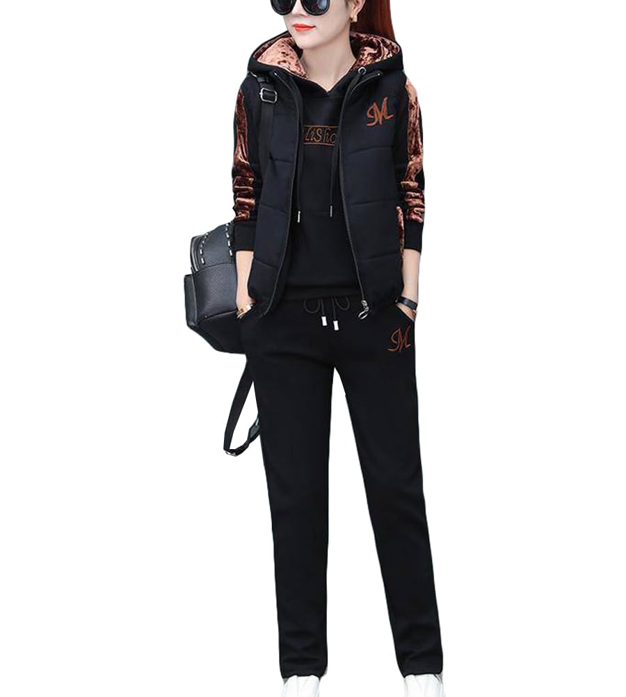 

Свитшот и худи JudyRose, домашняя одежда и большие размеры, комплект из 3 предметов, спортивная одежда, женская, на флисовой подкладке, теплая, повседневная для осени/зимы, (JP, Алфавит, L, чёрный