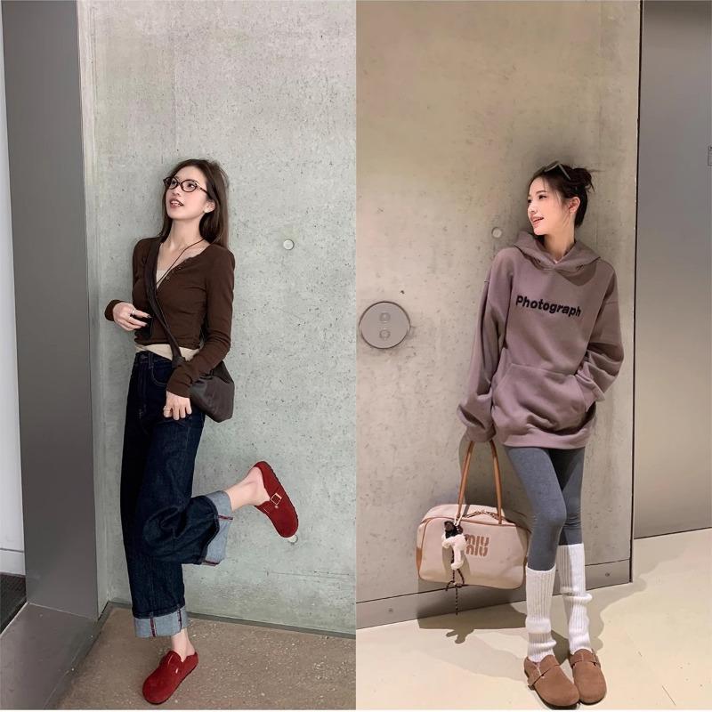 Sheepskin Genuine Leather Retro Women's One-pedal Heel Buckle Women's Flat-bottomed Lazy Single Shoes