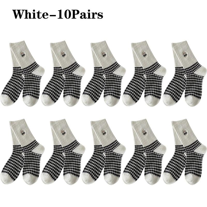 Damen Vintage KarosockenCartoon Katze BaumwolleMittelwade Lange Socken Grau Schwarz Weiß Frühling Herbst Freizeitsocken Damen Lange Socken
