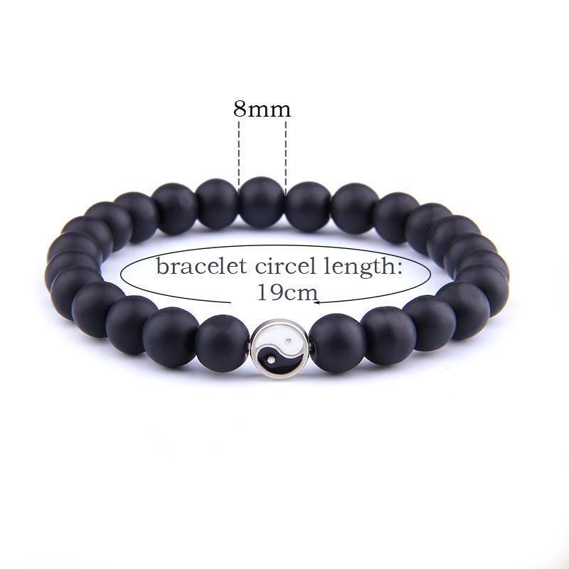 1Pc/2Pcs Trendy Tai Chi Yin Yang Hand String Black White Matte Onyx Howlite Man Bracelet Contrast Handmade Beaded Women Bracelet