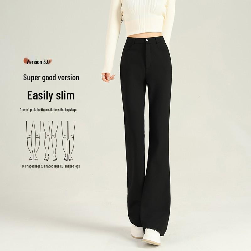 

High-Waist Slimming Flared Suit Pants with Fleece for Women - Autumn 2025 Black Petite M for 96-105 lbs