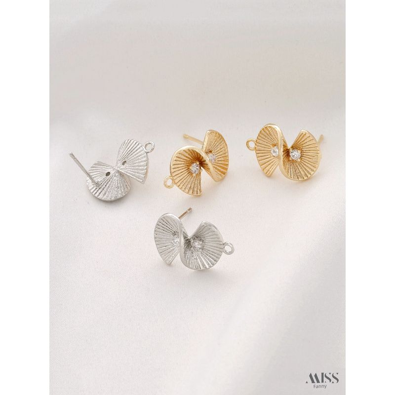 14K Gold-Plated Color Retention Inlaid Zircon Welding Ginkgo Leaf Stud Earrings with Rings DIY Earrings Eardrops Accessories
