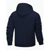 Men's Comfortable Lined Hooded Jacket - Casual Solid Color Blue Zipper with Drawstring Hoodie, Zipper Pocket and Button Front, Soft Texture Clothing
