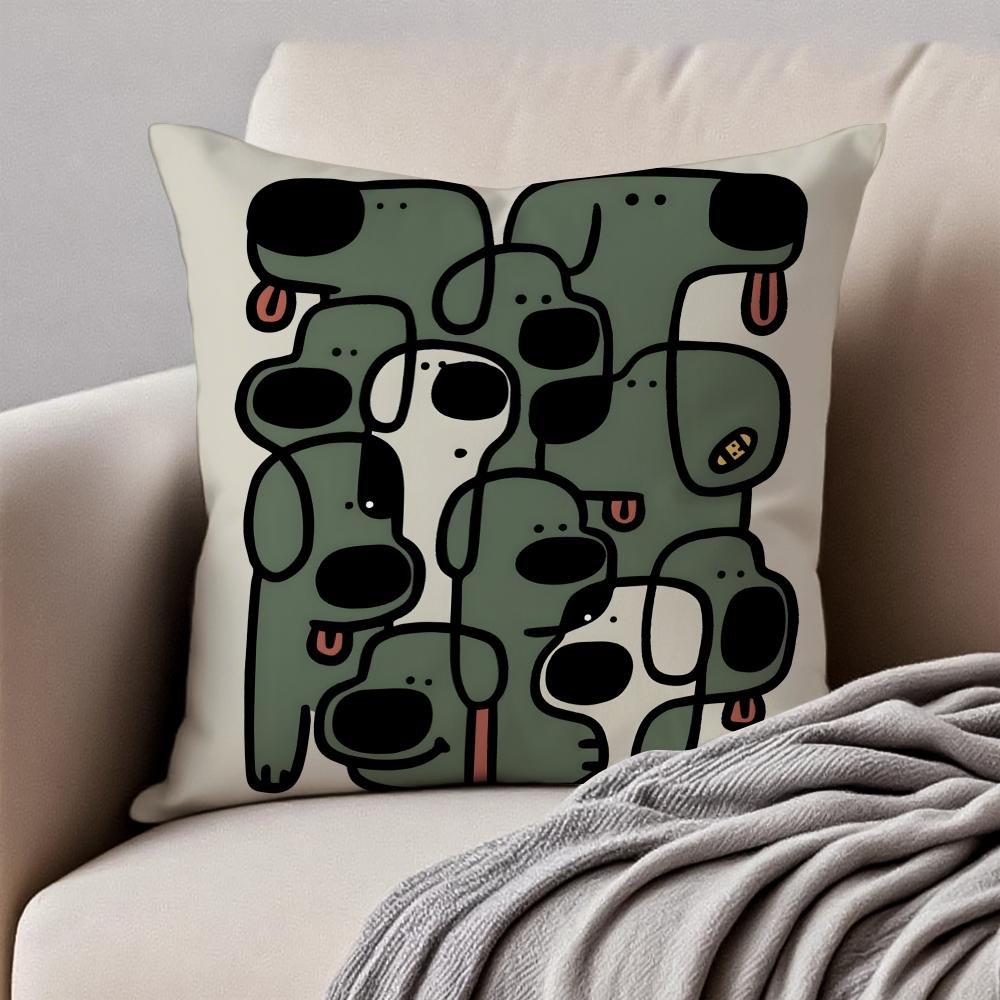 Quirky Modern Art Abstract Dog Cushion Cover Pillowcase Antidustmite Invisible Zipper Short Plush Sofa Cushion
