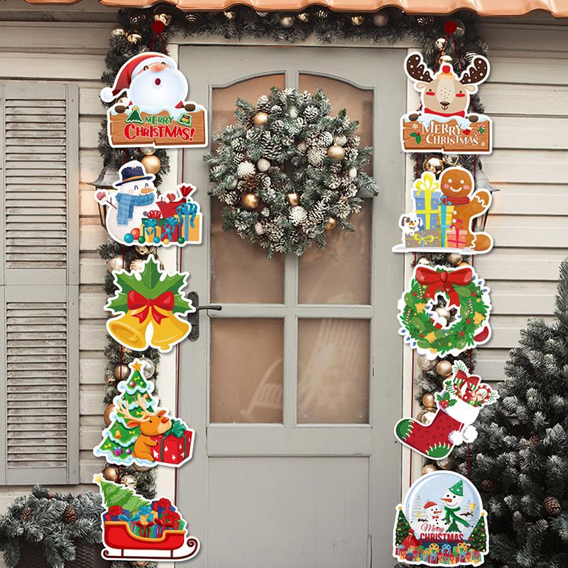 Christmas Porch Door Hanging Banner Christmas Paper Door Decorative Flags Xmas Welcome Sign For  Year Porch Door Banner