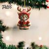 Cute Cat Christmas Decor Santa Ornament, Acrylic Car Mirror Hanging with Holiday Gift Packaging Embellishments Reindeer Antlers, 2D Bag Charm