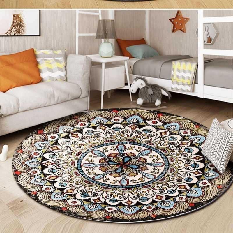 Bohemian Round Carpet Mandala Floral Pattern Soft Area Rug for Living Room Bedroom Bohemian Home Decor