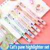 6 Pcs/pack Kawaii Cat Claw Pastel Color Highlighters Drawing Art Markers Fluorescent Pen Gift Stationery Charming School Supplies