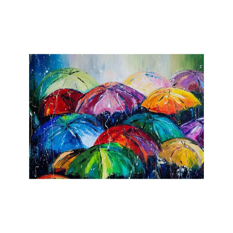 Abstract colourful umbrella landscape in the rain canvas painting oil wall of art for the modern living room home decor cuadros
