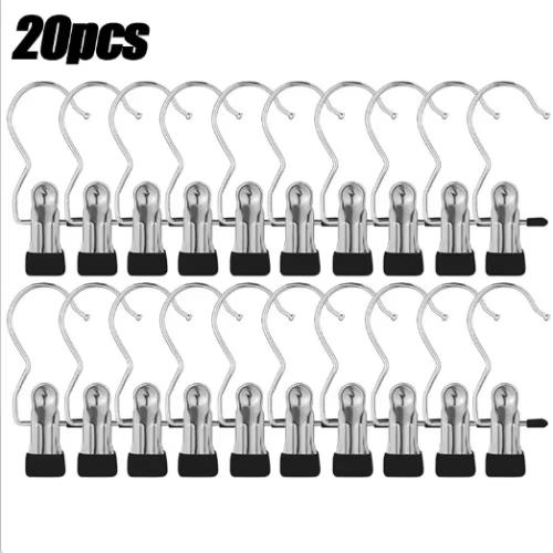 remium Stainless Steel Clothes Pegs with Hooks - Space-Saving Laundry Hangers for Pants, Towels & Closet Organization