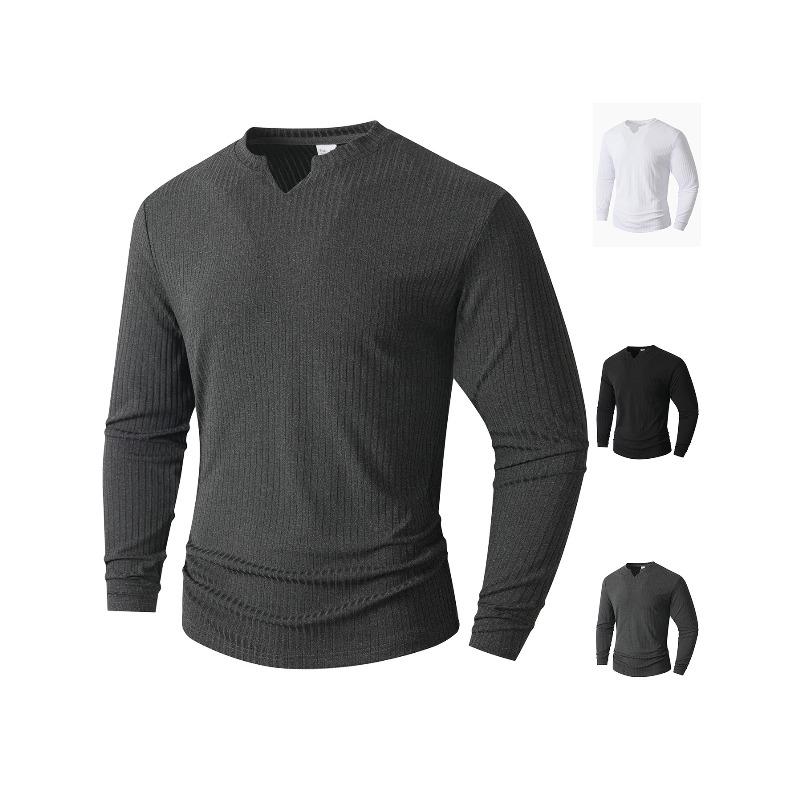 Men's New Spring Fall Slim Fit Vertical Striped V-Neck T-Shirt, Fashion Casual Sports Long Sleeve Tops