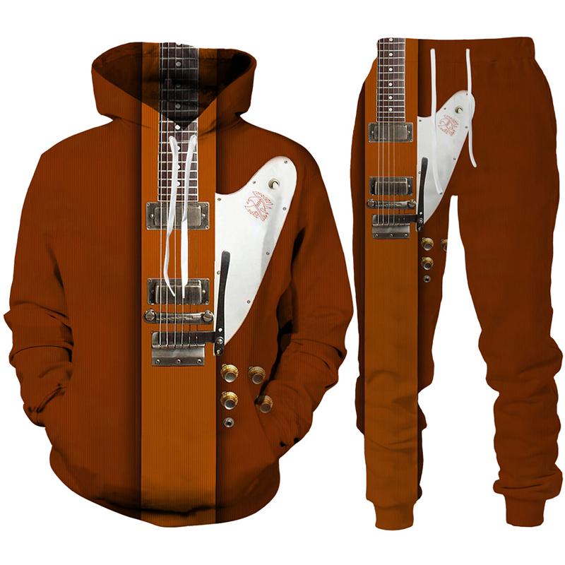 Rock Music Guitar 3D Print Hoodie/Suit Men's Tracksuit Casual Sweatshirts+Pants Set Hip Hop Streetwear Spring Autumn Clothing