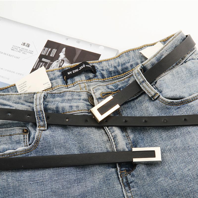 Women Thin Belt Metal Buckle Ladies Trouser Dress Decoration Waistband Vintage Casual Pu Leather Waist Belt