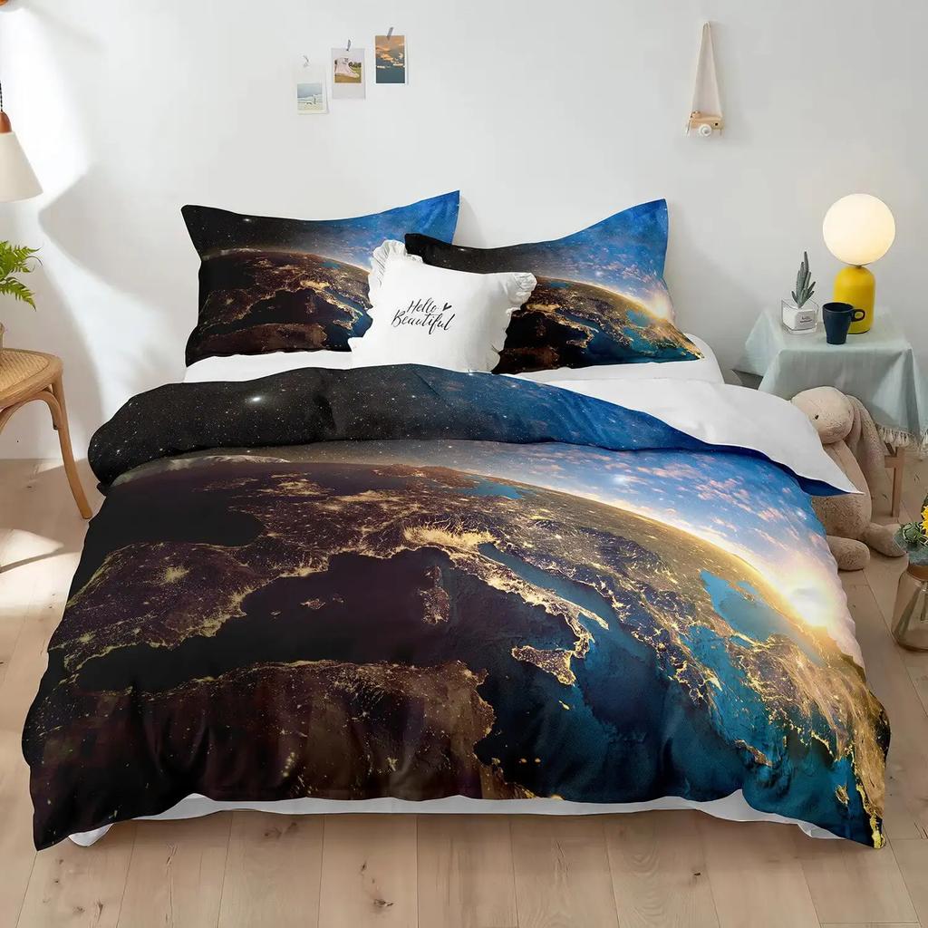 Comforter Huge Earth Planet Theme For Children Boy Girl Teens Mercury Galaxy Space Blue King For Bedroom Decorations Warm Soft