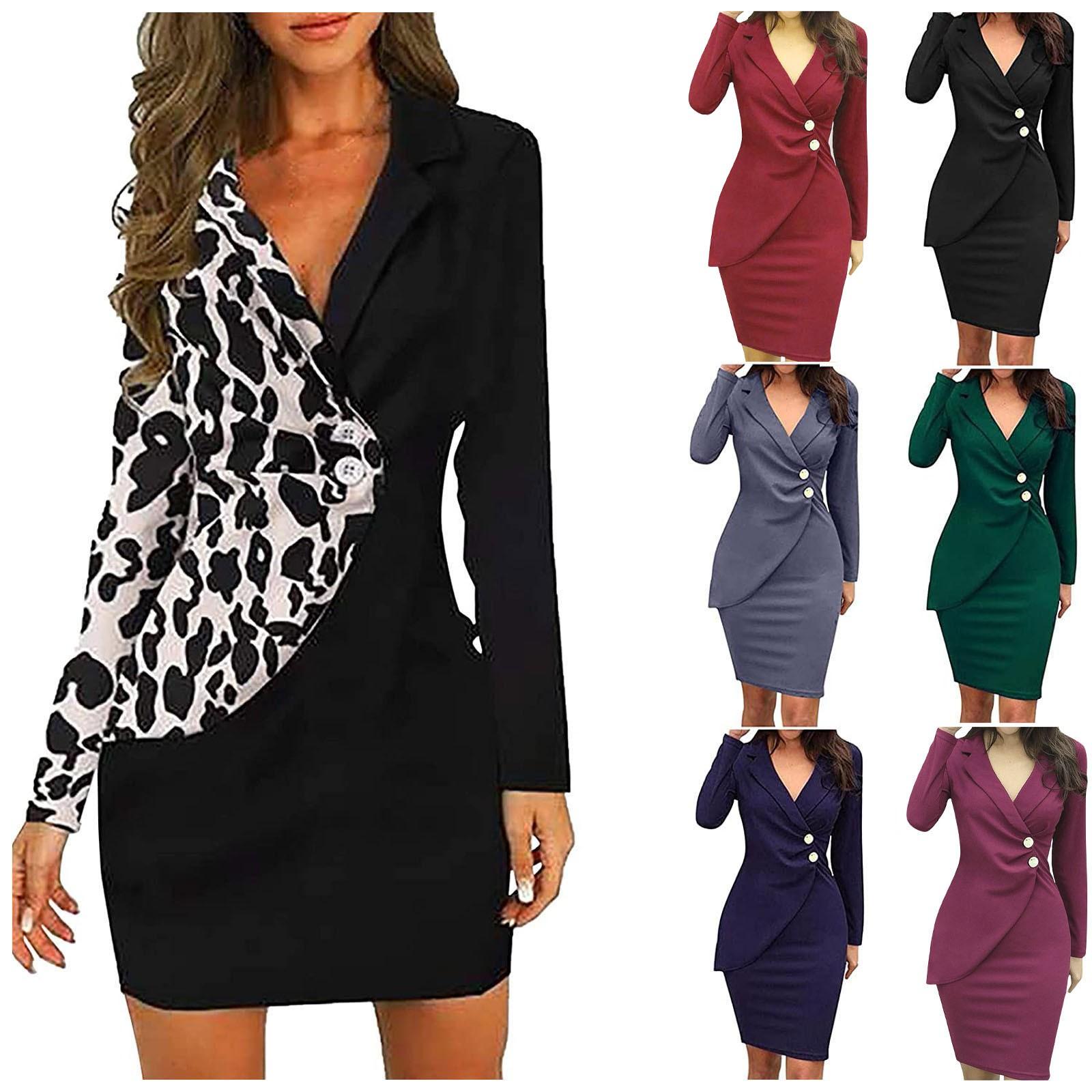 

Модное сплошное цветное повседневное рабочее платье с отворотом и пуговицами в горошек