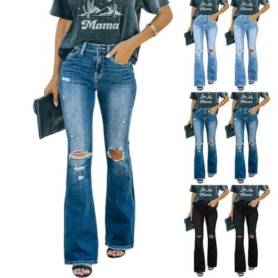 Damen Jeans mit hoher Taille und gewaschener Optik, modische, vielseitige Hose mit geradem Bein