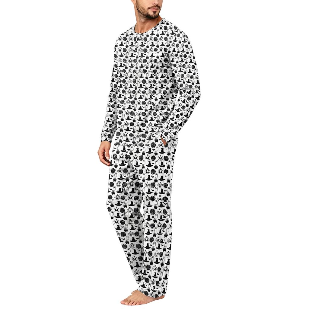 Men's Halloween Print Loose Fit Pajama Set for Casual Sleepwear