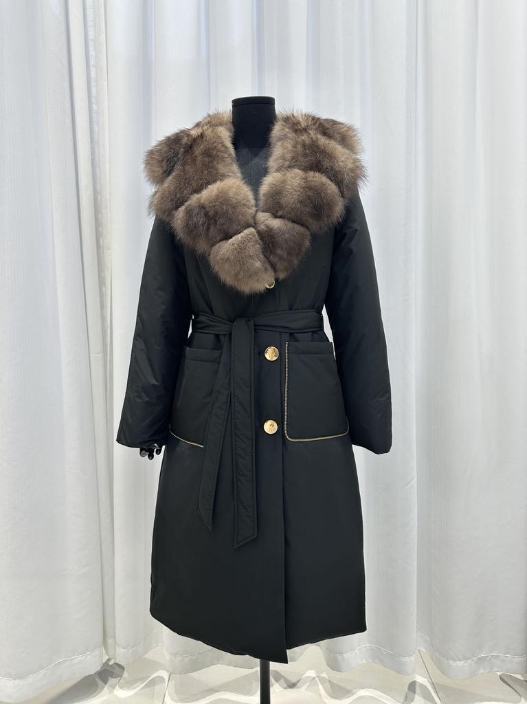Autumn and Winter New Oversized Real Fox Fur Collar Down Jacket Women's Long Waist Strap-up Thin Thickened Warm Jacket
