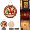 Wooden Christmas Door Hanging Sign with Santa and Snowman Decor for Holiday Home Decoration