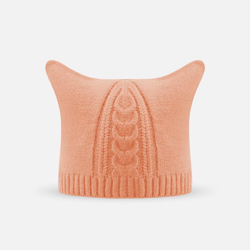 

Hat women s season cute cat ears warm knitted hat versatile face small wool hat wholesale One size fits all