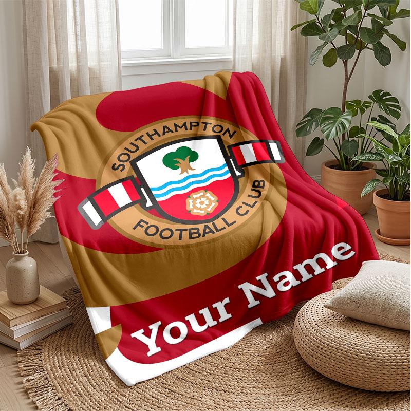 Coperta in Flanella Southampton FC con Testo Nome Personalizzato Logo Calcio Coperta in Pile Personalizzata Regalo Speciale per Divano Camera da Letto Casa