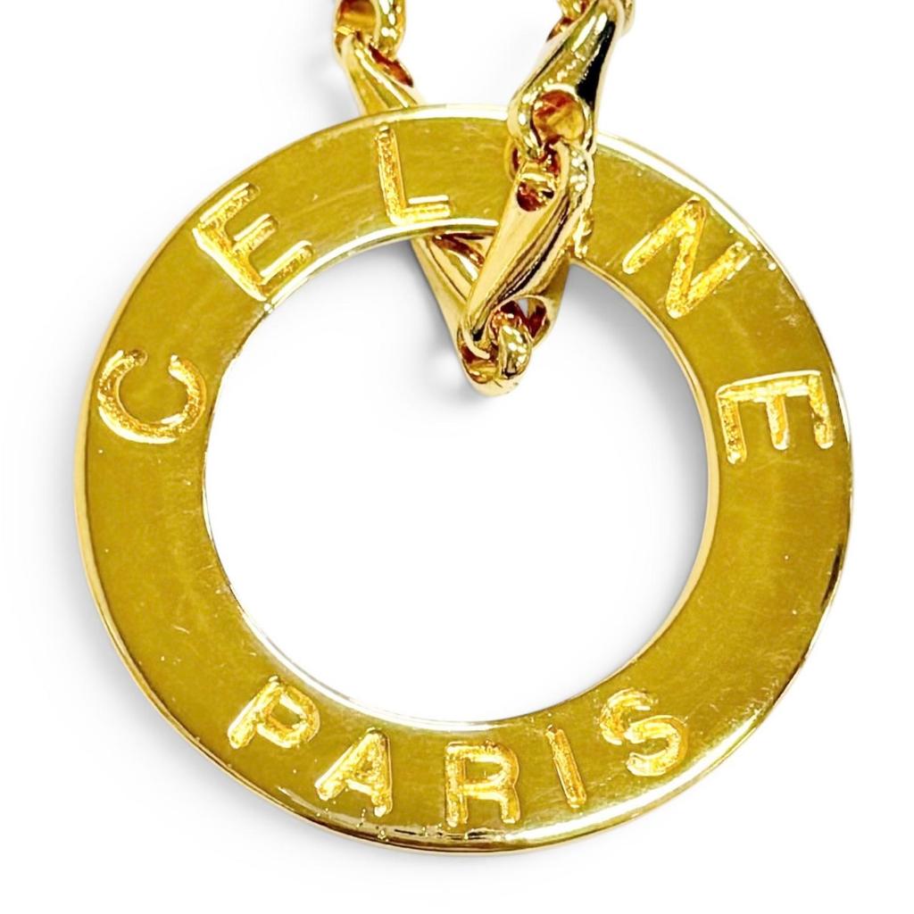 Excellent CELINE Circle Logo Design Chain Necklace Pendant Accessory gold Used