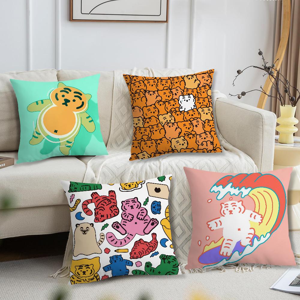 Cute Cartoon Funny Art Surfing M-muzik Tiger Cushion Cover Soft Pillow Case for Sofa Living Room Home Decor Protective Covers