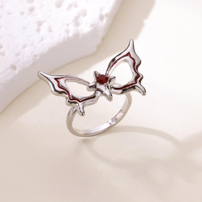 Color oil drop butterfly sun silver ring women's niche design light luxury high sense exquisite fashion ring