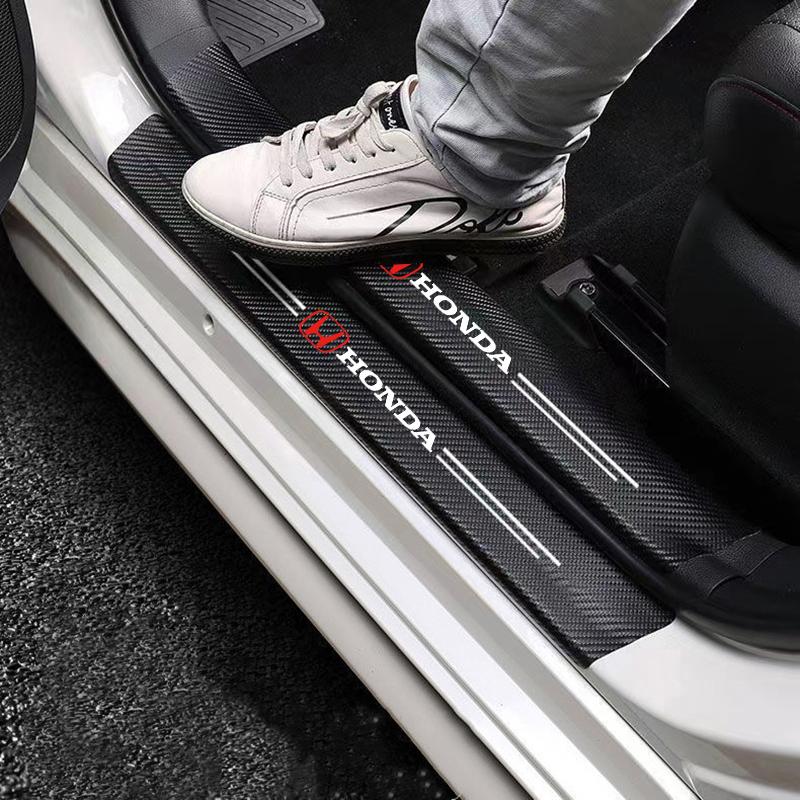 TQDX8 Honda Car Threshold Strip Anti Stepping Leather Protective Sticker For Honda civic accord fit jazz pilot CRV odyssey passport