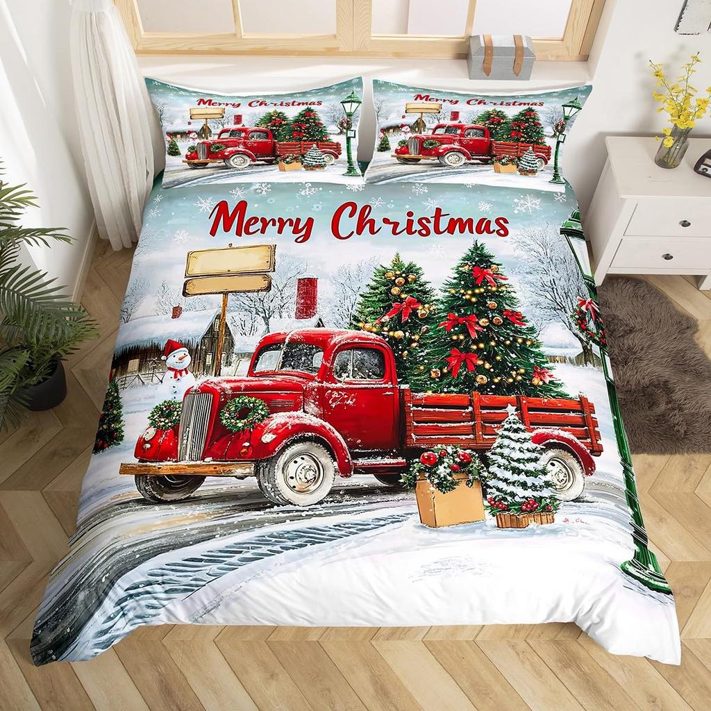 Christmas Duvet Cover Boys Girls Twin Queen Christmas Tree And Snowman Bedding Set Ultra Soft Winter Snowflake Comforter Cover