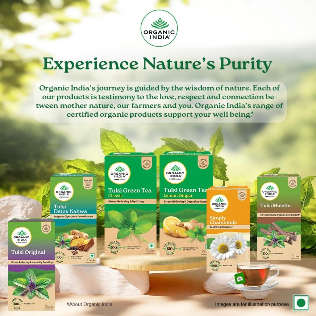 Organic India Tulsi Green Tea Lemon Ginger Herbal Tea 25 Teabags Refreshing Digestive Relaxation