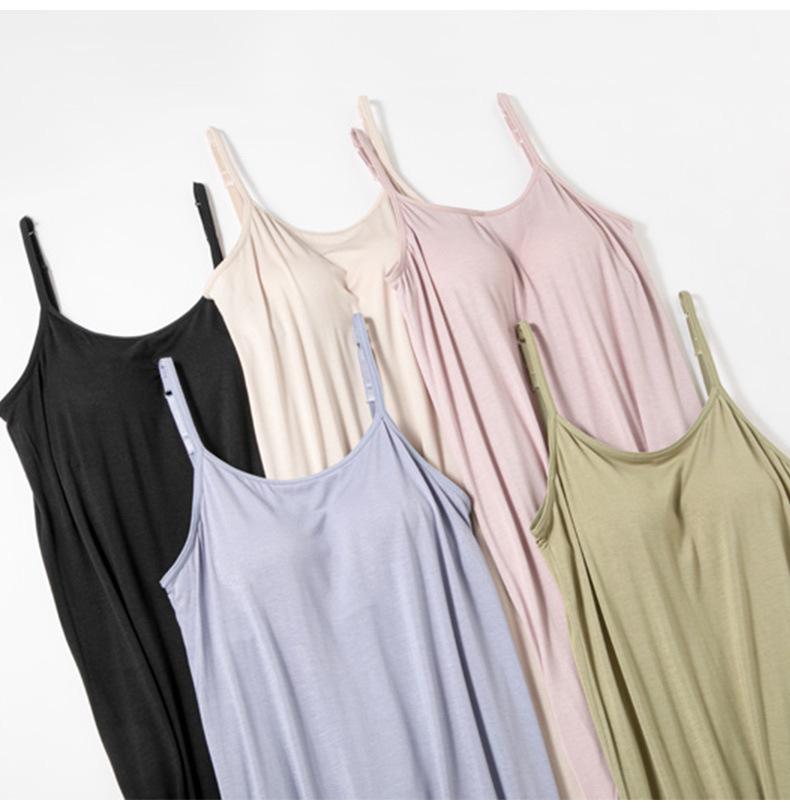 Women's Summer Strappy Nightgown with Built-in Bra - Loose & Long Pajama Dress
