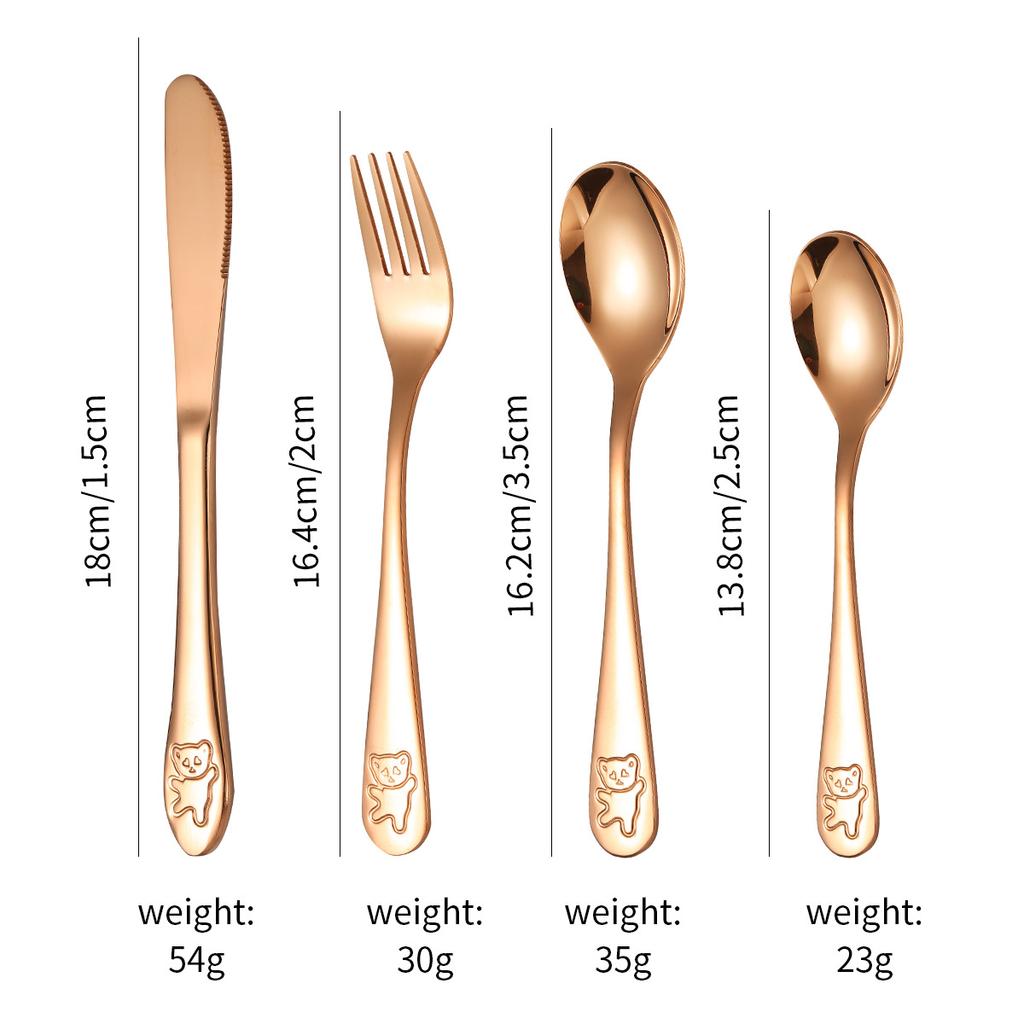 Hot-selling Stainless Steel Bear Tableware, Knives, Forks and Spoons Set, Love Baby Spoon and Fork, Children's Steak Knives and Forks 4pcs