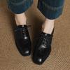 Krazing Pot Sheepskin Autumn Winter Shoes Lace Up Med Heels Size 42 Square Toe Brown Color Pumps