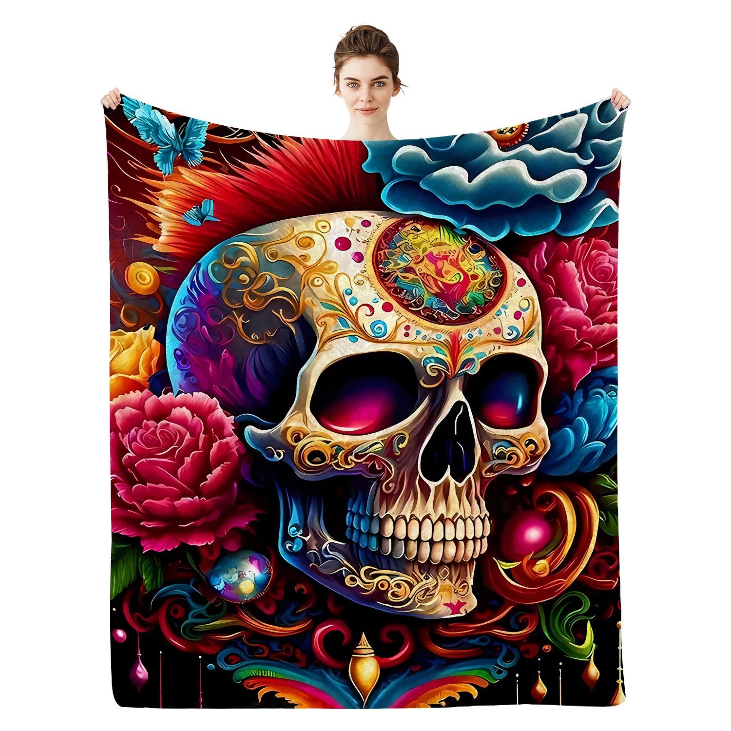 

Skullhead phrase digitalprinted polyester Bedroom velvet flannel soft sofa cover blanket Fleece soft sofa cover blankets 75x100cm