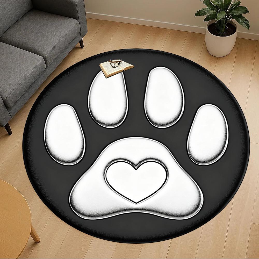 1pc Paw Print Heart Round Chair Mat Office Area Rug - Non-Slip, Floor Mat for Office, Bedroom, Ideal Home Decor Gift P0105102