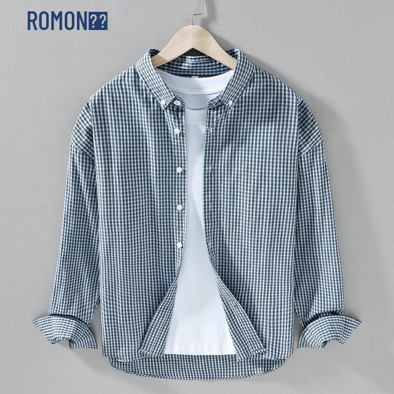 

ROMON Men s Japanese Style Plaid Drop-Shoulder Long Sleeve Shirt 2XL
