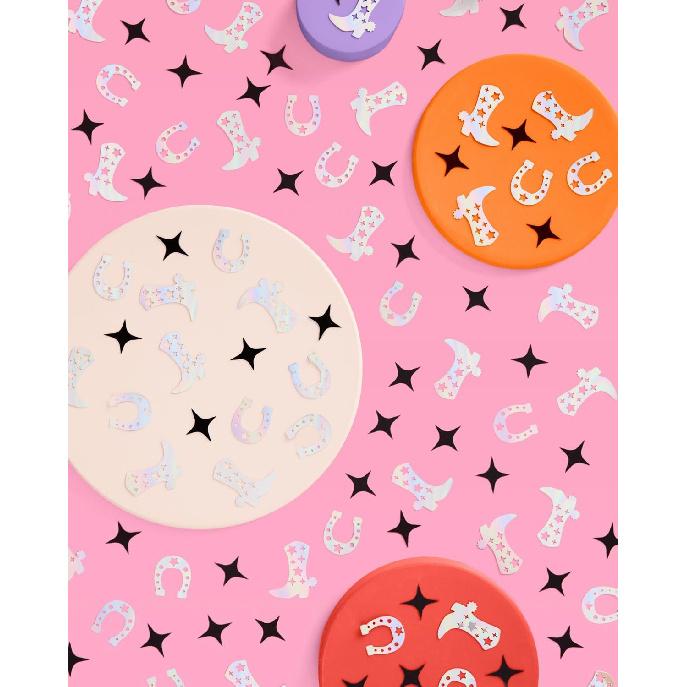 xo, Fetti Black + Iridescent Western Confetti - 200 pc | Rodeo Bachelorette Tablescape, Ranch Birthday Party Decoration, Cowgirl Table Decor, Cowboy