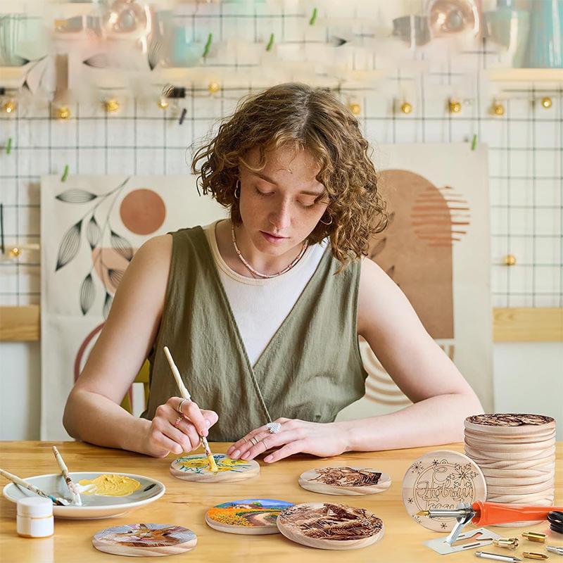 Handmade Non-Slip Wooden Round Coasters - Anti-Scalding Table Mats and Tea Coasters