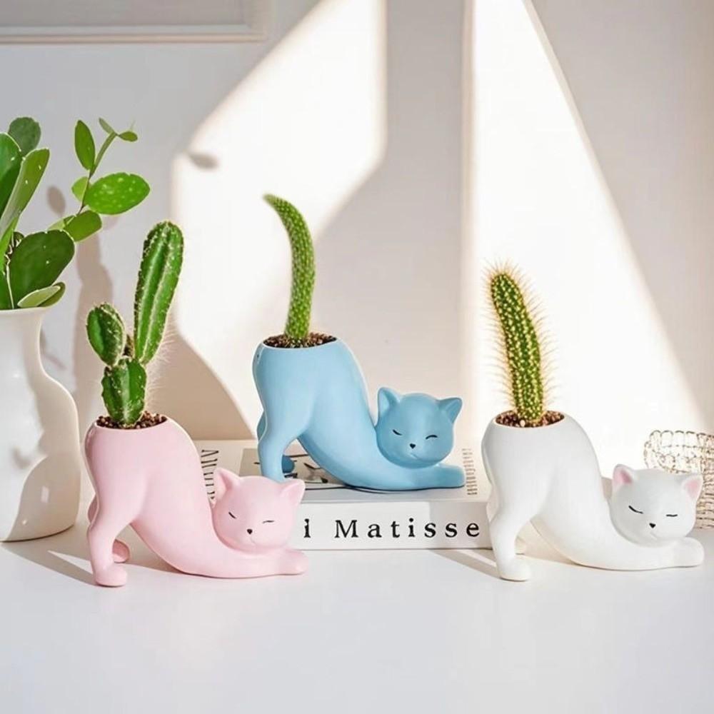 Cartoon Column Flower Pot Cute Cat Tail Cat Flower Pot Vase  Home Decor
