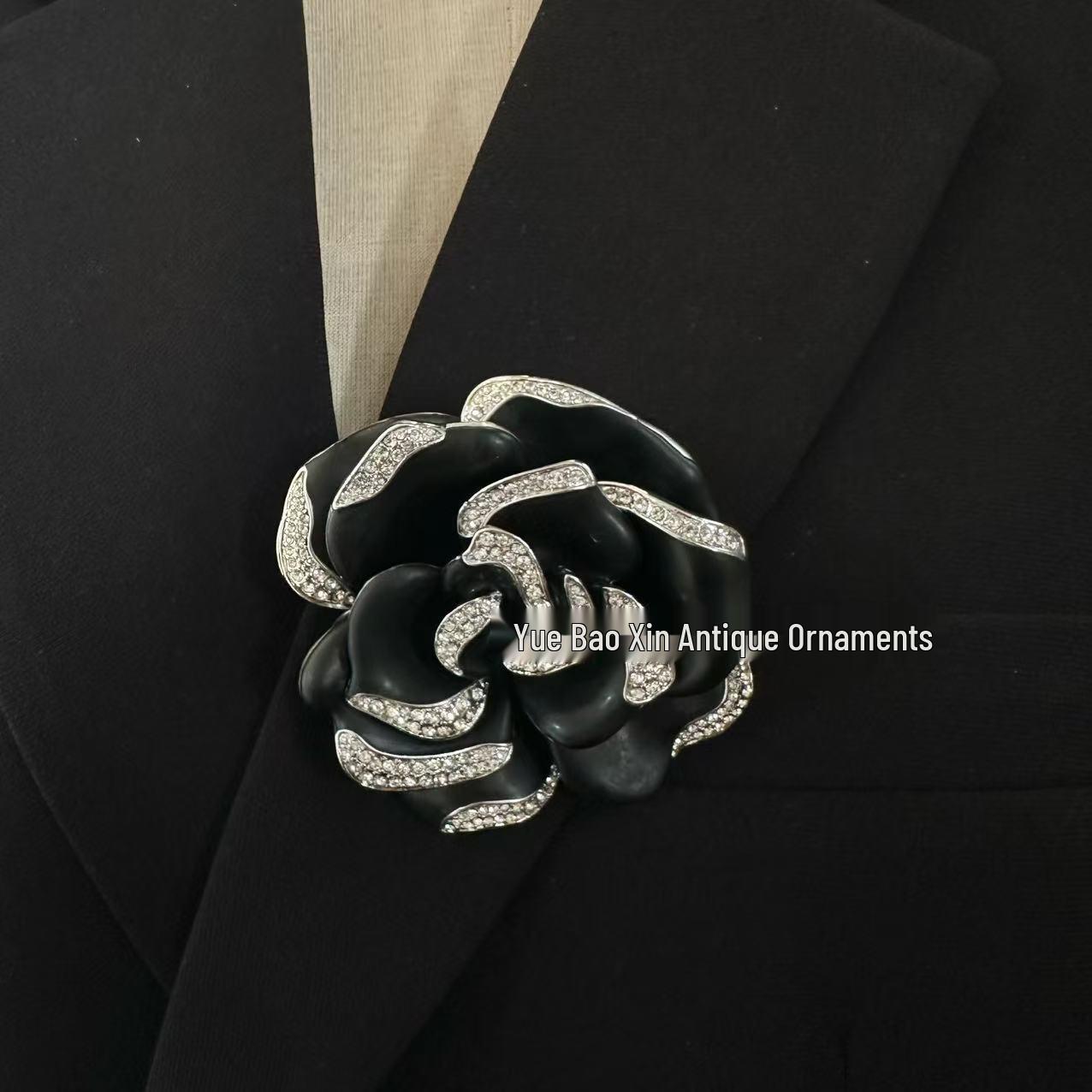 Korean Style Camellia Rhinestone Brooch - Elegant and Versatile Pin for Women s Coats and Suits