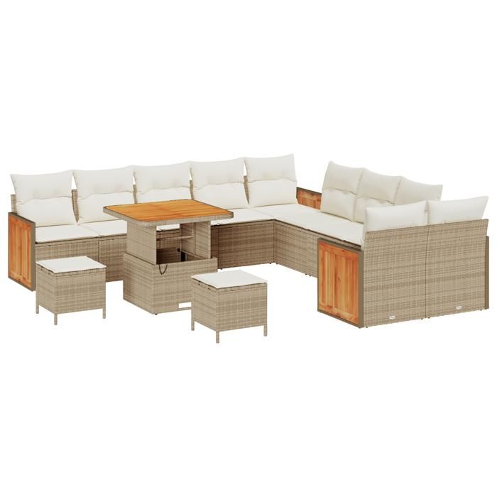 VidaXL Ensemble de canapé de jardin 13 pièces avec coussins en poly rattan beige et acacia 3363361