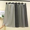 Skirt for Women Casual Versatile Elastic High Waist Long Loose Trousers Plus Size Double Layer Stripe Stretchy Slim Solid Colour Skirt